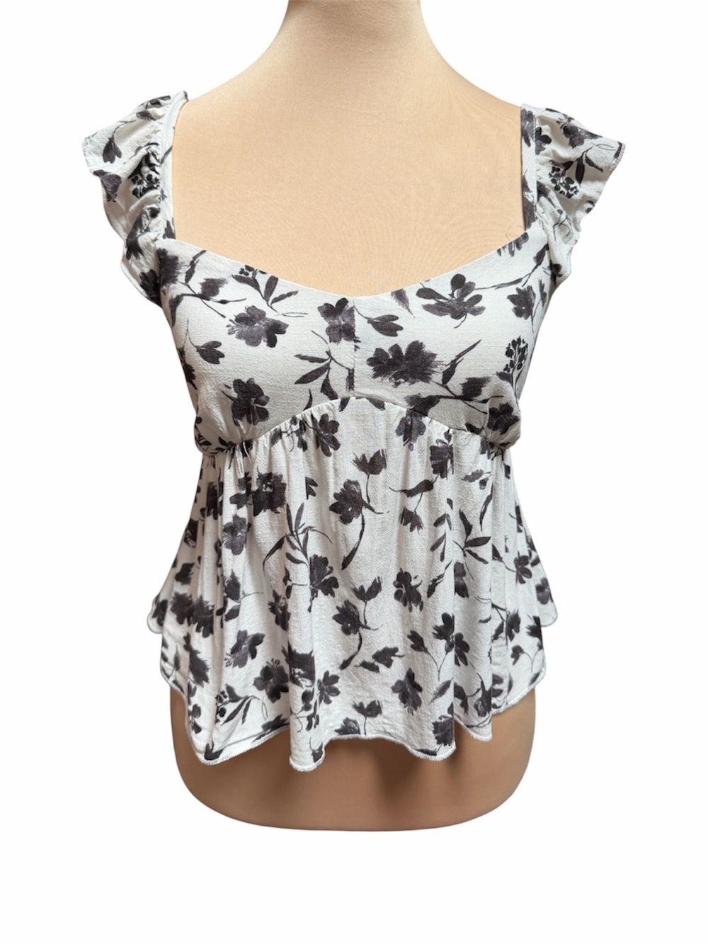 Women's Black Floral Square-Neck Peplum Top